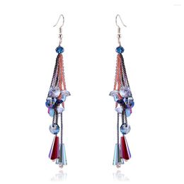 Dangle Earrings Est Crystal For Women Girls Gold Plated Ear Hook Statement Handmade Beaded Trendy Tassels 3359