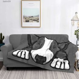 Blankets Grey White Bullterrier Blanket Bedspread Bed Plaid Cover Blanket Hoodie Beach Towel Luxury T230710