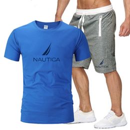 Mens Tracksuits Brand TwoPiece Sportswear ShortSleeved Casual TShirt And Brawstring Shorts Summer QuickDrying Breathable 230707