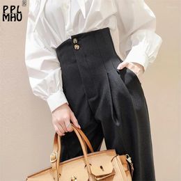 Women's Pants British Style Super High Waist Suit Women Office Work Harem Pantalones Ankle Length Vintage Trousers 2023 Spring Capris