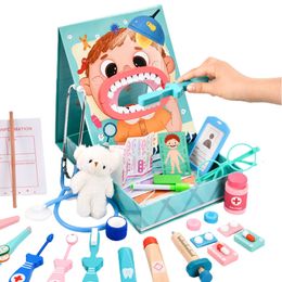 Tools Workshop DIY Pretend Play Doctor Toys Check Brush Teeth Dentist Medicine Set Role Play Game Montessori Educational Toys For Children Kids 230710