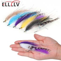 Baits Lures Elllv 1/0 - 4/0 Saltwater Fishing Fly EP Silky Fibre Streamers Aberdeen Fish Hook Artificial Lure Bait for Bass Pike Steelhead HKD230710