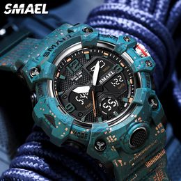 SMAEL Camouflage Sports Digital Watch for Men Auto Date Chronograph Quartz Analogue Watches Luxury LED Electronic Wristwatch 8008