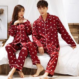 Women's Sleepwear Lovers Print Dot Pajamas Set Couples Satin Pijamas Men&Women Causal Pyjamas Nightwear Plus Size 3XL 4XL Home Longewear