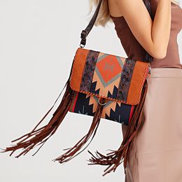 Evening Bags Bohemian Tassel Crossbody For Women National Style Shoulder Bag Square Handbags Designer Woven Shopper Purses Laides Tote