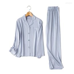 Women's Sleepwear Women Pajamas Viscose Pyjamas Set Couple Long-sleeved Ladies Nightwear Soft Two Piece Homewear For Woman Pijama Men