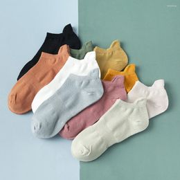 Women Socks 10 Pairs Women's Summer Fashion Cute Thin Boat Cotton Mesh Candy Solid Colour Three-dimensional Ear