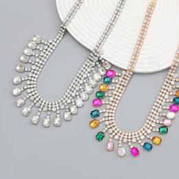 New Metal Colorful Rhinestone Geometric Necklace Holiday Party Luxury Chokers Jewelry Women's Fashion Accessories Gift