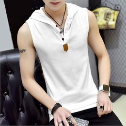 Men's Tank Tops Stretchy Sleeveless Shirt Casual Fashion Hooded Tank Top Men Outwear Fitted Slim Clothing Hip Hop gym shirt Brand 230710