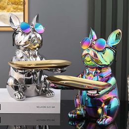 Decorative Objects Figurines Cool French Bulldog Sculpture Statue Key Jewellery Storage Table Decoration Coin Bank Dog Figurine Home Decor Accessories Gift T230710