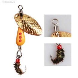 Baits Lures New 1/5pcs Metal Durable Sequins Fishing Lure Single Hook Rotating Spinner Spoon Crank Bait HKD230710