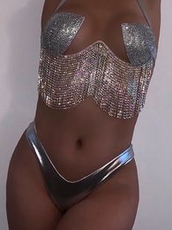 Women's Swimwear Sexy Women's Swimwear Bikinis Sets Swimsuit Women Summer Beach Push Up Padded Glitter Diamond Bikini Set Outfits 230707