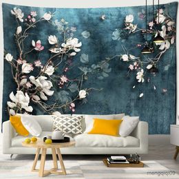 Tapestries Magnolia Flower Tapestry Style Art TV Background Wall Hanging Room Bedroom Living Room Decor R230710