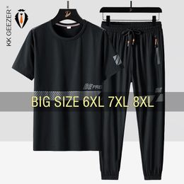 Mens Tracksuits Men T Shirt Suit Pants 2 Piece Set Oversize 6XL 7XL 8XL Plus Size Short Sleeve Black Tshirts Summer Fashion Loose Drop 230707