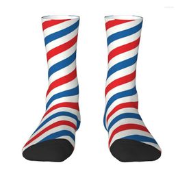 Men's Socks Novelty Printed Classic Barber Pole Red Blue Stripes For Men Women Stretch Summer Autumn Winter Hairdresser Crew