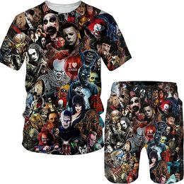Trench Funny Horror Clown Men Summer 3d Printed T Shirt Shorts Set Streetwear Teenager Plus Size Halloween Costume Tees/trousers/suits