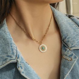 Pendant Necklaces Artificial Turquoise Sun Necklace For Women Cute Shell Gold Colour Woman's Collars Long Stainless Steel Chains