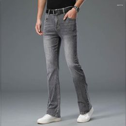 Men's Jeans 2023 Summer Style For Men England Big Flared Boot Cut Leg Distressed Five Pockets Designer Classic Denim Pants Gray