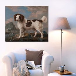 Classical Landscape Horse Canvas Art Brown and White Norfolk or Water Spaniel George Stubbs Painting Handmade Living Room Decor