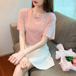 Women's Blouses COIGARSAM Blouse Women Summer 2023 Cute Short Sleeve Pearl Blusas Womens Tops And Drop