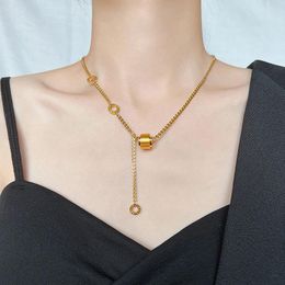 Pendant Necklaces Cylinder Necklace For Women Girls Circle Gold Colour Stainless Steel Charm Jewellery Gift Wholesale(GN514)