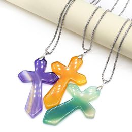 Pendant Necklaces Natural Crystal Stone Necklace Cross Quartz Colors Silvery Link Chain Healing Crystals Charms For Women