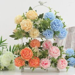 Decorative Flowers Artificial Peony With Stem 6 Heads Non-withering No Watering Wedding Po Props Realistic Faux China Rose Flower Bouquet