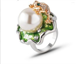 Wedding Rings Grier Europe Colourful Leafs Frog Fashion Enamel Wide For Women Pearl Ring Jewellery