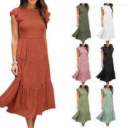 Casual Dresses Sheath Sleeve Polyester Slender Ductile Ldyllic Style Elegant Retro Women Fashion Dress O-neck Solid Vestidos