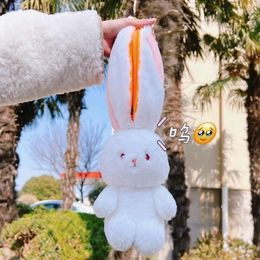 Plush Dolls 2in1 Strawberry Rabbit Plush Toy Soft Flip Carrot to Bunny Cosplay Pillow Cute Stuffed Lop Ear Rabbit Animal Plushie Doll 230707