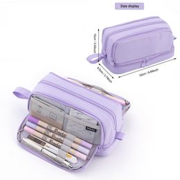 Pencil Bags 3 or 4 Compartment Purple Large Case Pen Bag School Student Cases Cosmetic Stationery Organiser Office Supply 230707