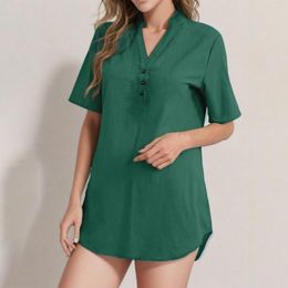 Women's T Shirts Ladies' Solid Colour Buckle Fashion Short Sleeve Shirt Long Tee For Women