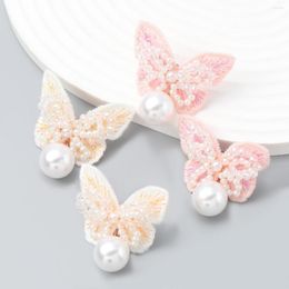 Dangle Earrings Spring Butterfly Imitation Pearl For Women In Europe And America Exaggerate Insect Animal