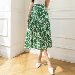 Skirts Women's Umbrella Skirt 2023 Summer Fashion Mid-Length High Waist A-Line Floral Printing Female Casual Party Jupe P568