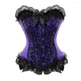 Bustiers & Corsets Corset For Women Sexy Bow Lace Brocade Bustier Lingerie Shapewear Green Purple Corselet Overbust Plus Size