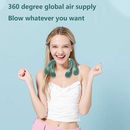 Electric Fans Mini Neck Fan Portable Bladeless Hanging Neck Fan 3000mAh Rechargeable Air Cooler Fan 3/5 Speed Summer Sports Neckband Fans