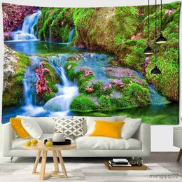 Tapestries Natural Forest Waterfall Landscape Tapestry Scene Home Art Decoration Blanket Bedroom Room R230710