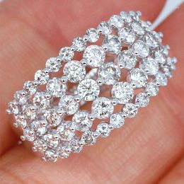Cluster Rings Huitan 5 Rows Paved Crystal Zircon Women Ring Cocktail Party Bling High Quality Wedding Jewelry Fashion Drop