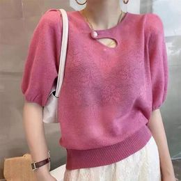 Women s T Shirt Retro Harajuku Knitted Short Sleeves T shirt Crop Tops Korean Fashion Summer Pullover Outerwear Luxury Designer Clothing 230707