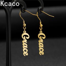 Hoop Huggie 1 Pair Custom Name Drop Earrings for Women Girls Personalised Stainless Steel Gold Plated Letters Dangle Jewellery 230710