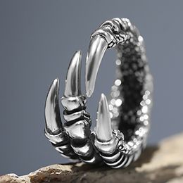 Stainless Steel Vintage Silver Dragon Claw Adjustable Opening Ring Tibetan silver Eagle Animal Rings for Men Women Punk Jewellery