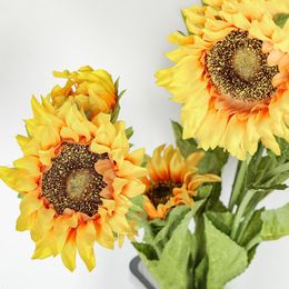 Decorative Flowers 3 Heads Artificial Sunflower Feverflower Branch Fake Flores For Home Garden Decorations Party Wedding Decor Bouquet