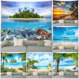 Tapestries Customizable Island Landscape Tapestry Beach Trees Waves Ocean Landscape Home Living Room Dormitory R230710