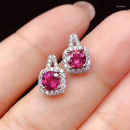 Stud Earrings Temperament Full Of Diamond Red Tourmaline Female Fashion Color Jewelry
