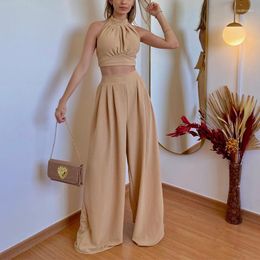 Women's Two Piece Pants Fashionable Casual Set With Neck Hanging And Slim Fitting High Waisted Two-piece For Women