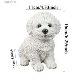 Decorative Objects Figurines Cute Bichon Frise Sculpture Decoration Simulation Puppy Pet Model Modern Teddy Dog Animal Figurine Resin Crafts Bedroom Decor