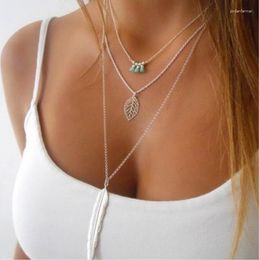 Pendant Necklaces 2023 DIY Jewellery Charm Beads Fashion Colour Leaves 3 Layer Multilayer Choker Chain Necklace For Women