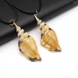 Pendant Necklaces Natural Stripe Shell Necklace Conch Shape Yellow For DIY Jewerly Party Gift 20x50-25x60mm