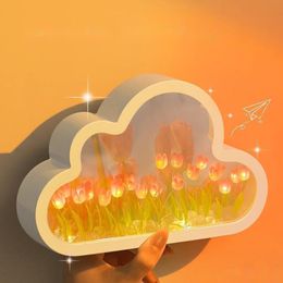 Novelty Items DIY Cloud Tulip LED Night Light Girl Bedroom Ornaments Creative P Mirror Table Lamps Bedside Handmade Birthday Gifts 230707
