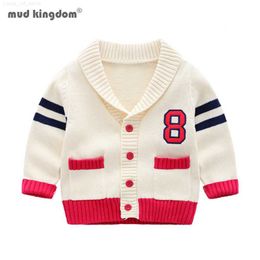 Mudkingdom Boys V-Neck Cardigan Fashion Preppy Style Embroidery Knitted Long Sleeve Autumn Casual Sweaters 210615 L230710